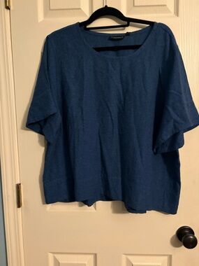 Rafaella Deep Blue Relaxed Boxy Short Sleeve Top